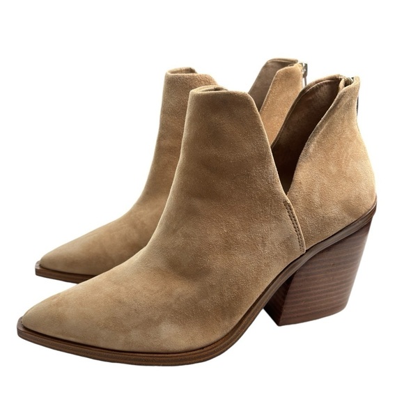 Vince Camuto Gigietta Ankle Boots Booties Size 11 Tan Suede Leather Block Heel - Picture 11 of 12